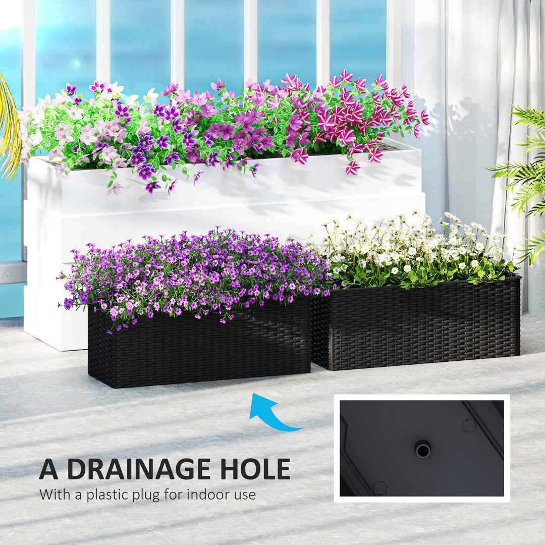2-Pack 20in Railing Flower Pots — Hanging Hook Planters with Drainage Holes, Rattan Look for Fence & Balcony (Black)
