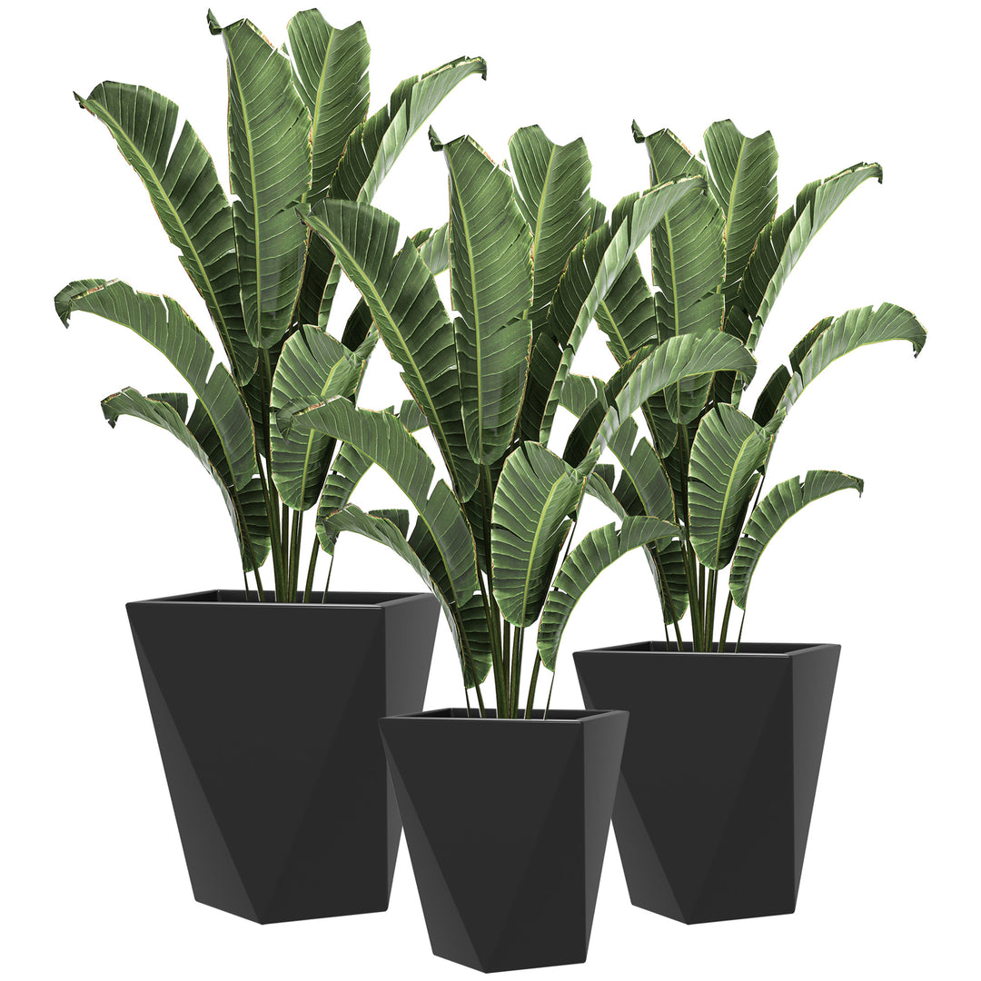 Set of 3 Stackable MgO Tall Planters — Premium Magnesium Oxide Flower Pots with Drainage Holes for Garden & Balcony (Black)