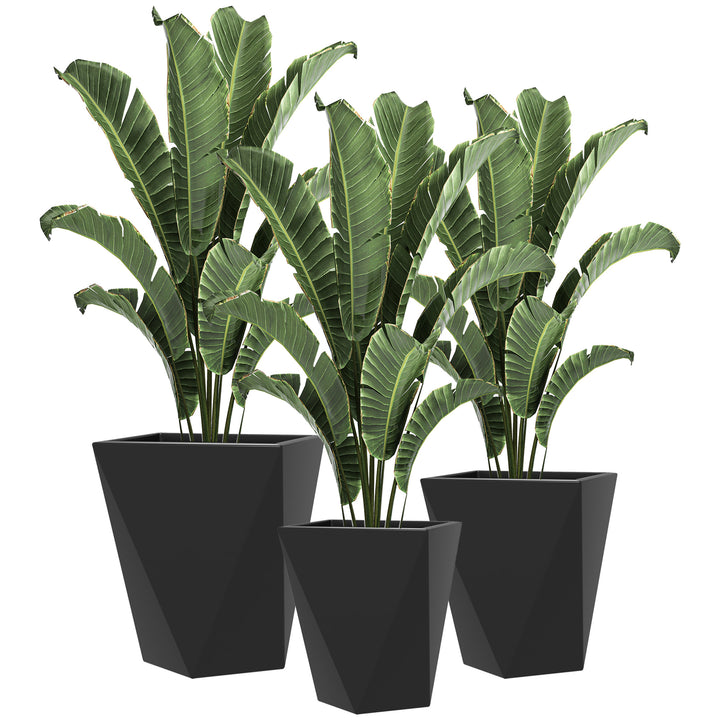 Set of 3 Stackable MgO Tall Planters — Premium Magnesium Oxide Flower Pots with Drainage Holes for Garden & Balcony (Black)