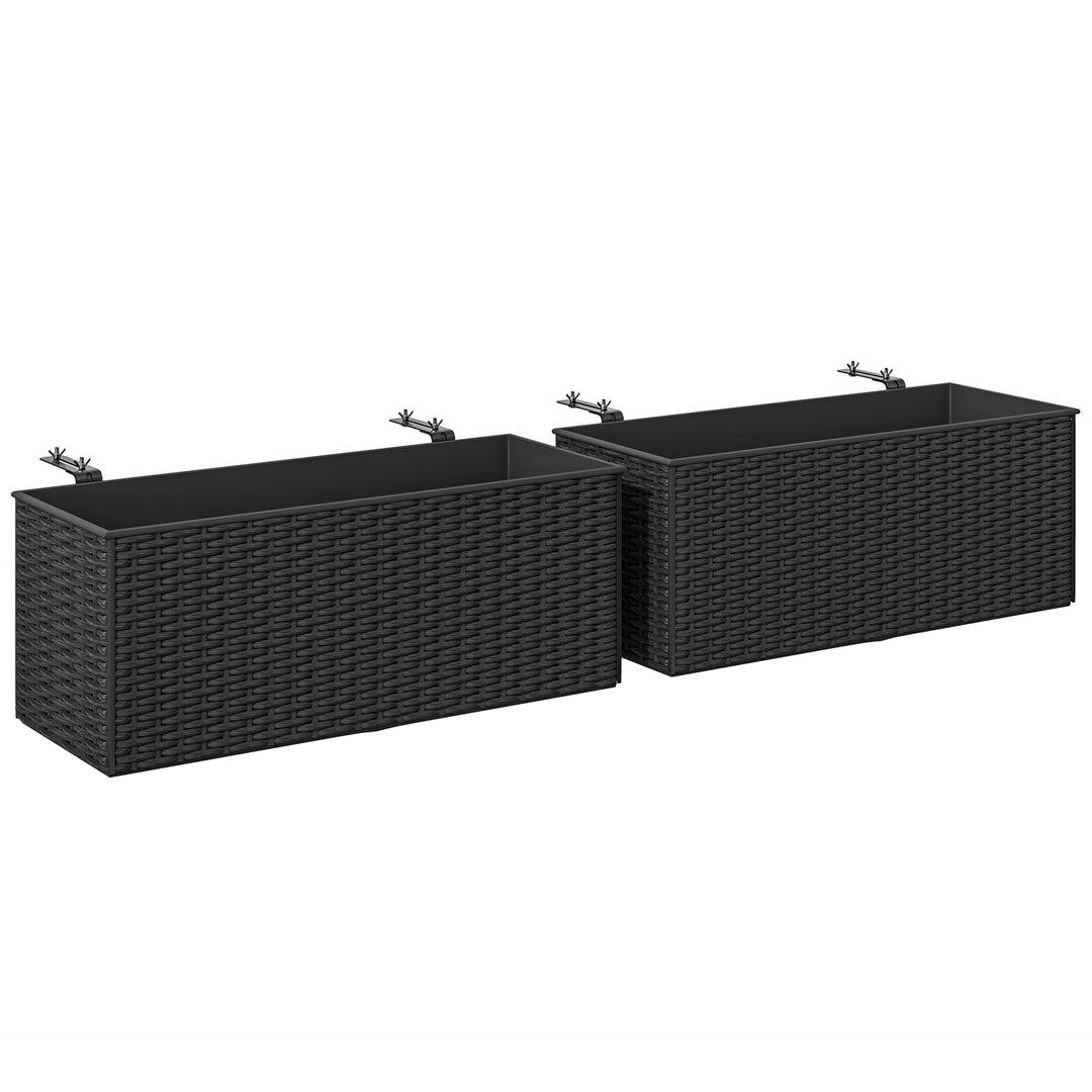 2-Pack 20in Railing Flower Pots — Hanging Hook Planters with Drainage Holes, Rattan Look for Fence & Balcony (Black)