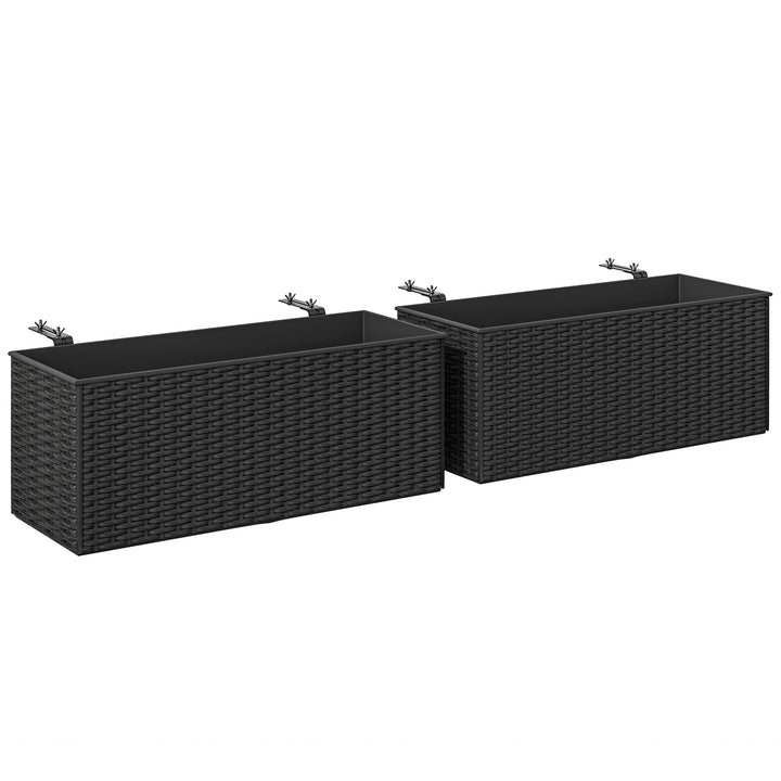 2-Pack 20in Railing Flower Pots — Hanging Hook Planters with Drainage Holes, Rattan Look for Fence & Balcony (Black)
