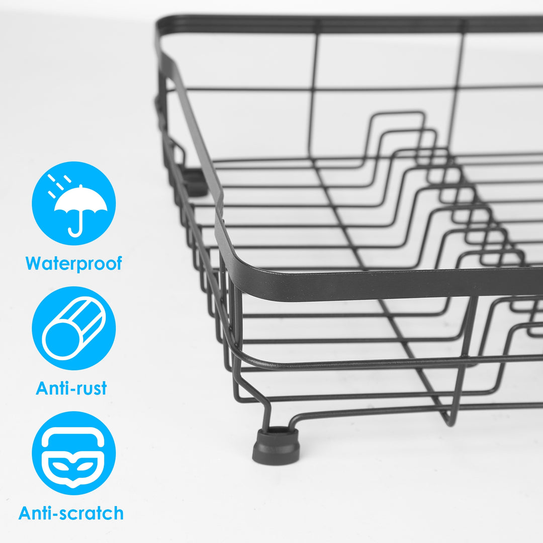 Dish Drying Rack with Drain Board — Utensil Holder & Tableware Organizer for Kitchen Countertop (Black)