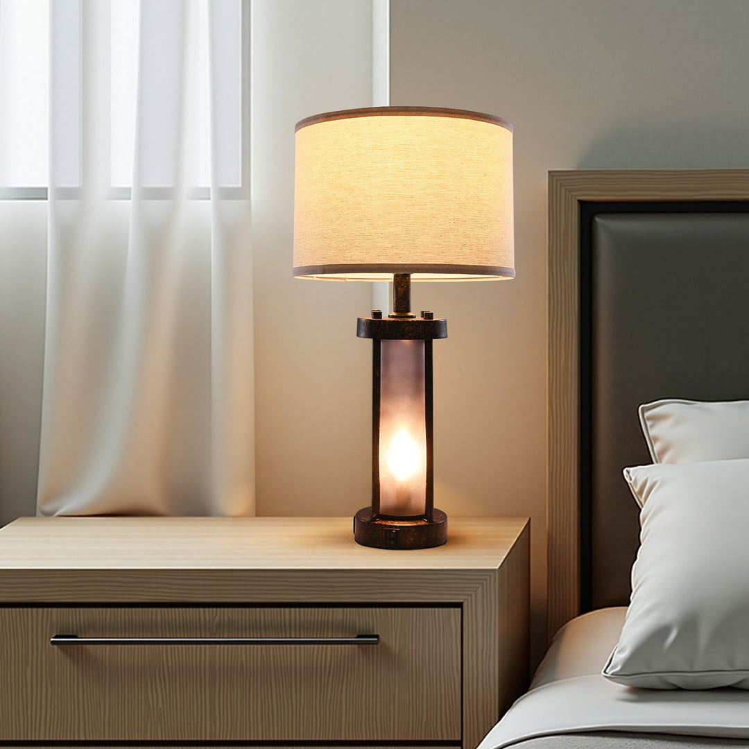 Set of 2 Farmhouse Bedside Nightstand Lamps with USB Ports — Desk Lamp for Bedroom & Living Room