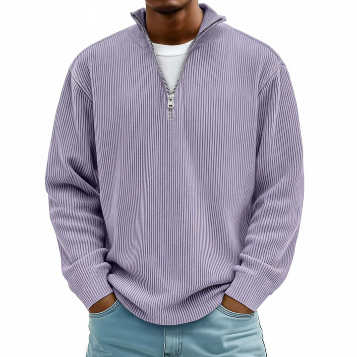Corduroy Zipper Stand Collar Sweatshirt Fashion Warm Solid Color Long Sleeve Top Men's Casual Polo Shirt Clothing
