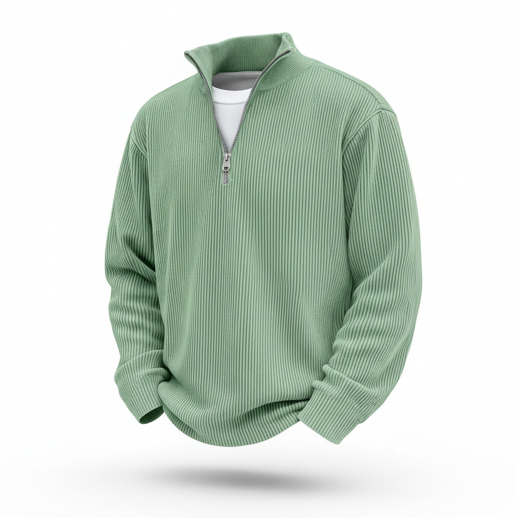 Corduroy Zipper Stand Collar Sweatshirt Fashion Warm Solid Color Long Sleeve Top Men's Casual Polo Shirt Clothing