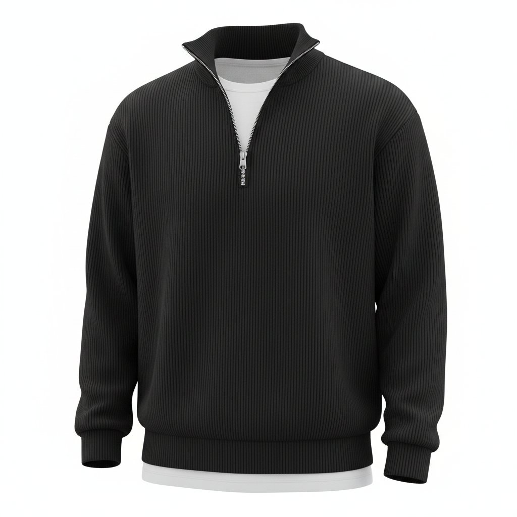 Corduroy Zipper Stand Collar Sweatshirt Fashion Warm Solid Color Long Sleeve Top Men's Casual Polo Shirt Clothing