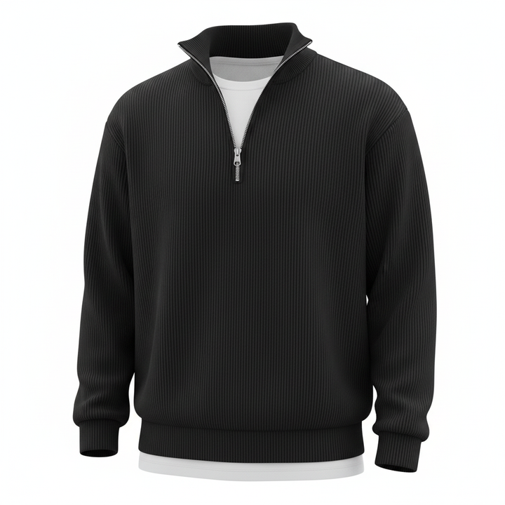 Corduroy Zipper Stand Collar Sweatshirt Fashion Warm Solid Color Long Sleeve Top Men's Casual Polo Shirt Clothing