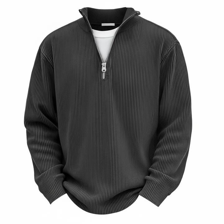 Corduroy Zipper Stand Collar Sweatshirt Fashion Warm Solid Color Long Sleeve Top Men's Casual Polo Shirt Clothing