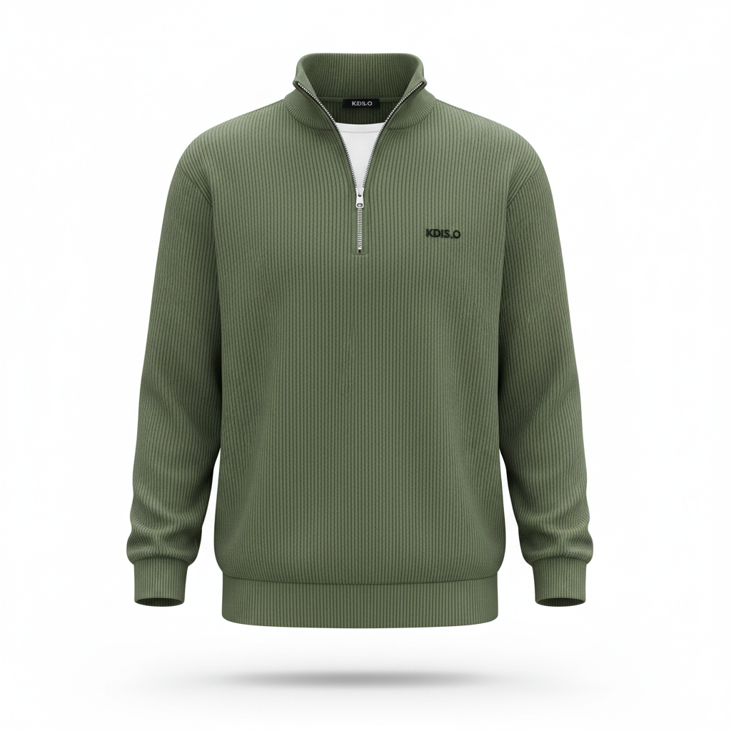 Corduroy Zipper Stand Collar Sweatshirt Fashion Warm Solid Color Long Sleeve Top Men's Casual Polo Shirt Clothing