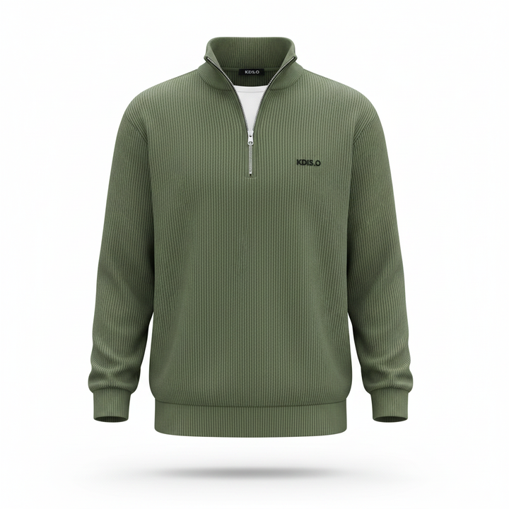 Corduroy Zipper Stand Collar Sweatshirt Fashion Warm Solid Color Long Sleeve Top Men's Casual Polo Shirt Clothing