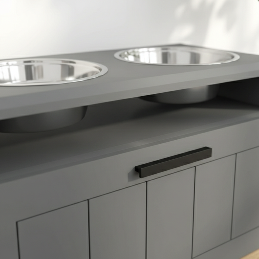 Elevated Dog Bowl Station with Storage – Dual Stainless Steel Dog Feeding Stand