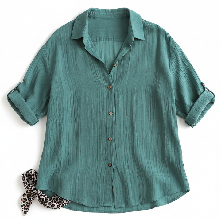 Lapel Long Sleeve Shirt Women's Single-breasted Pleated Shirt Tops Clothing