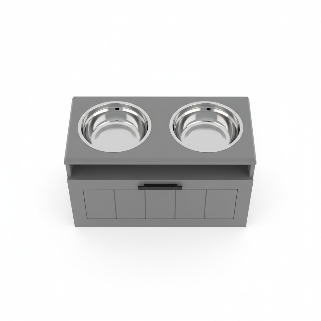 Elevated Dog Bowl Station with Storage – Dual Stainless Steel Dog Feeding Stand