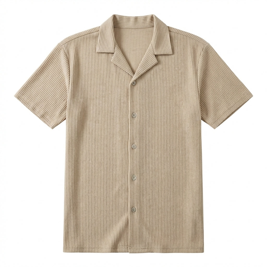 Men's Cardigan Solid Color Short Sleeve Shirt
