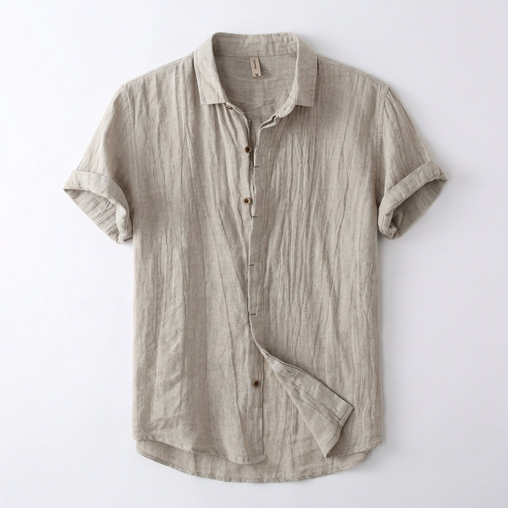 Men's Fashion Solid Color Retro Distressed Linen Shirt