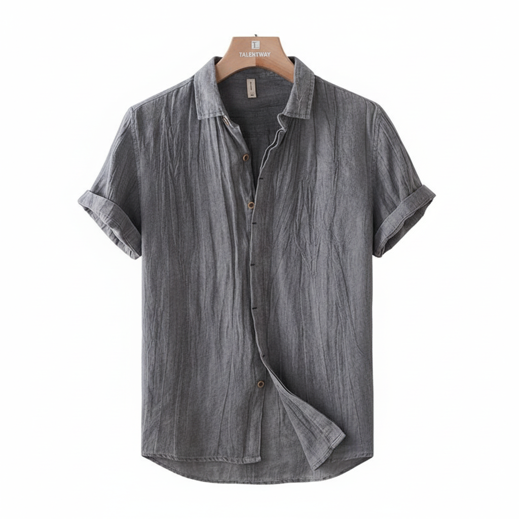 Men's Fashion Solid Color Retro Distressed Linen Shirt