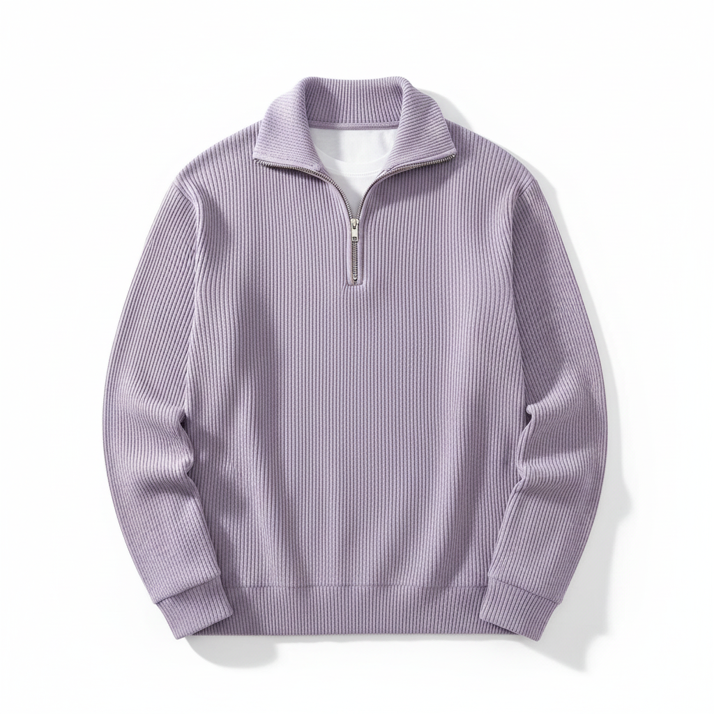 Corduroy Zipper Stand Collar Sweatshirt Fashion Warm Solid Color Long Sleeve Top Men's Casual Polo Shirt Clothing