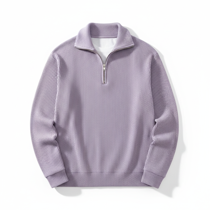 Corduroy Zipper Stand Collar Sweatshirt Fashion Warm Solid Color Long Sleeve Top Men's Casual Polo Shirt Clothing
