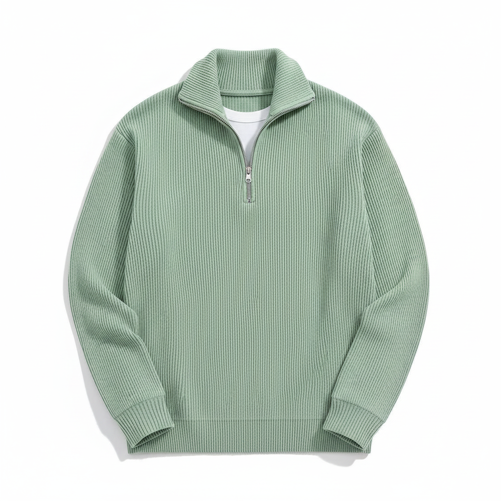 Corduroy Zipper Stand Collar Sweatshirt Fashion Warm Solid Color Long Sleeve Top Men's Casual Polo Shirt Clothing