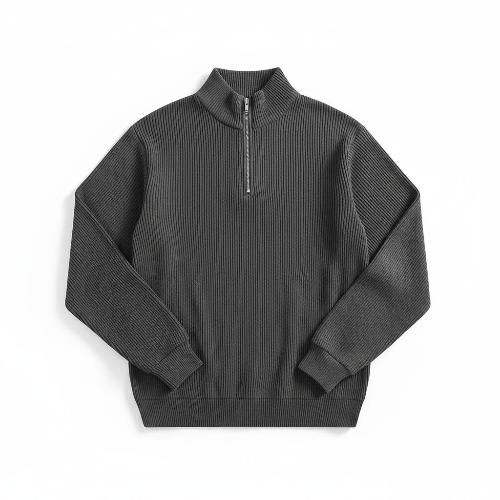Corduroy Zipper Stand Collar Sweatshirt Fashion Warm Solid Color Long Sleeve Top Men's Casual Polo Shirt Clothing