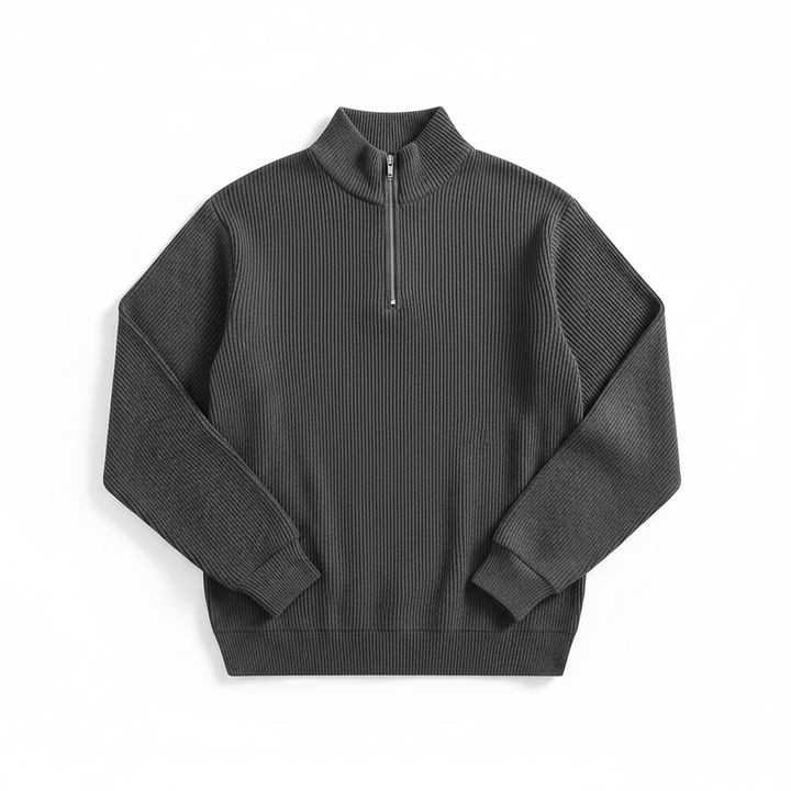 Corduroy Zipper Stand Collar Sweatshirt Fashion Warm Solid Color Long Sleeve Top Men's Casual Polo Shirt Clothing