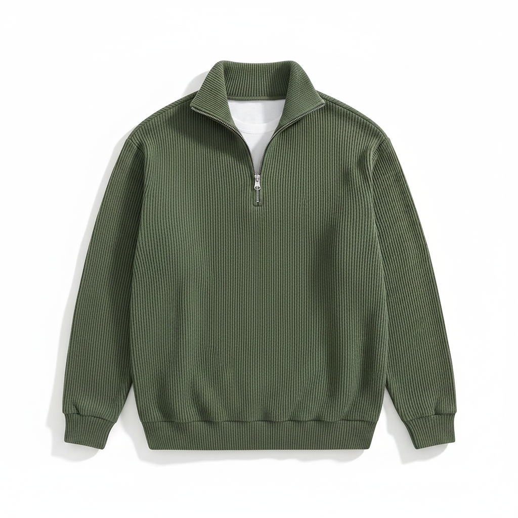 Corduroy Zipper Stand Collar Sweatshirt Fashion Warm Solid Color Long Sleeve Top Men's Casual Polo Shirt Clothing