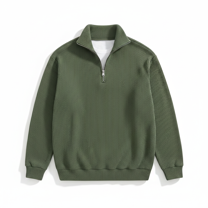 Corduroy Zipper Stand Collar Sweatshirt Fashion Warm Solid Color Long Sleeve Top Men's Casual Polo Shirt Clothing