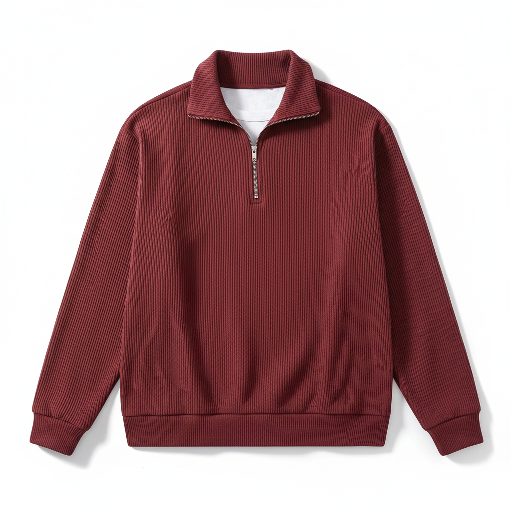 Corduroy Zipper Stand Collar Sweatshirt Fashion Warm Solid Color Long Sleeve Top Men's Casual Polo Shirt Clothing