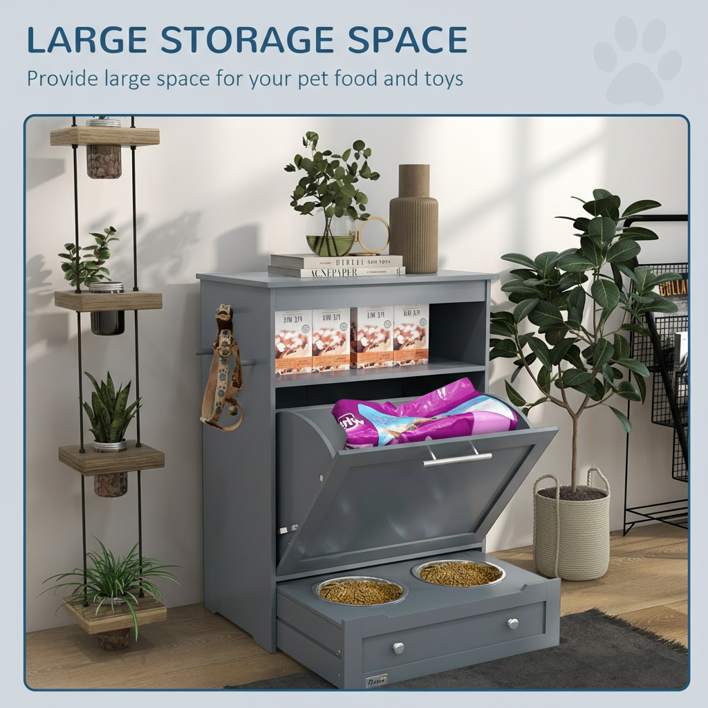 PawHut Pet Feeder Station with Storage Cabinet; Raised Dog Bowls