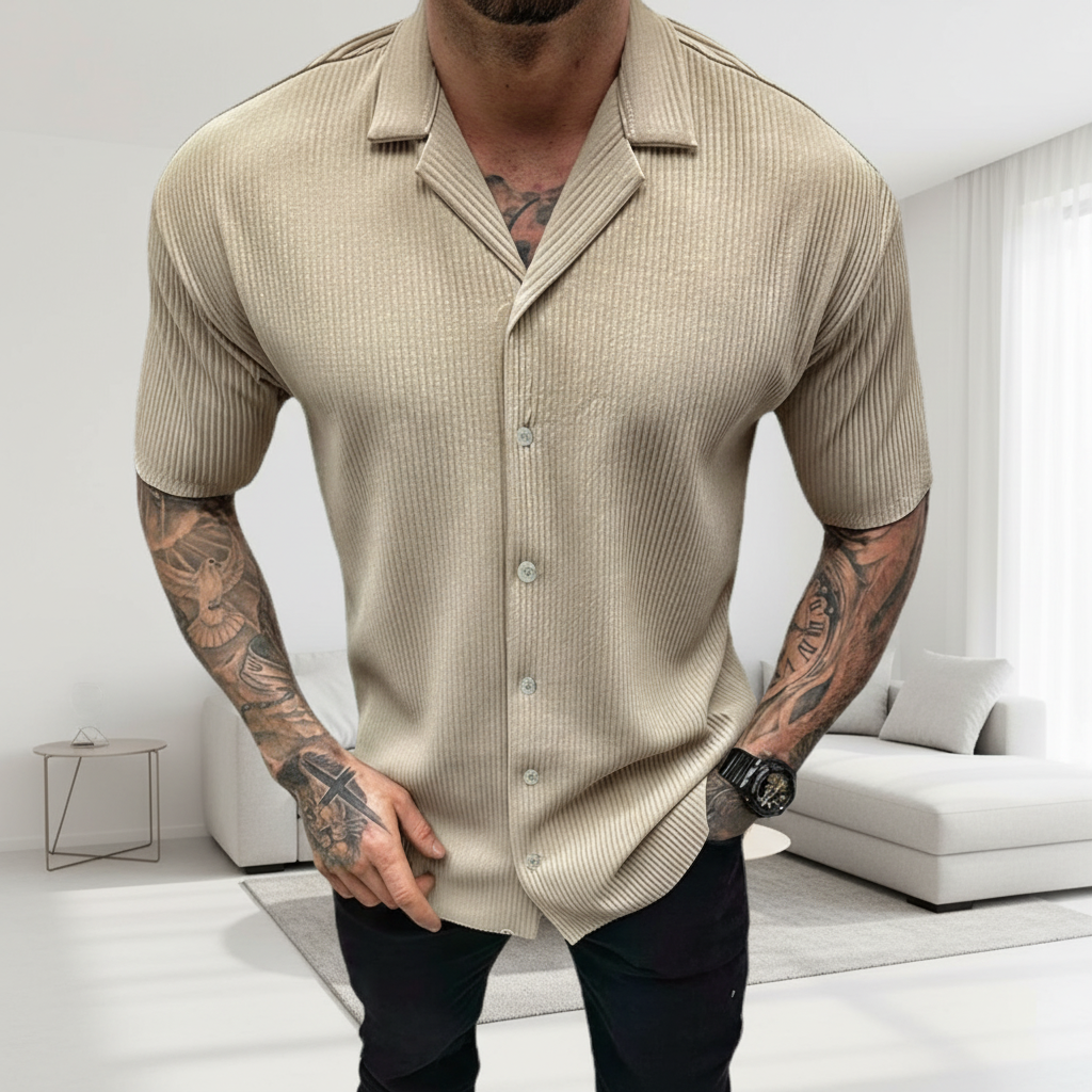Men's Cardigan Solid Color Short Sleeve Shirt