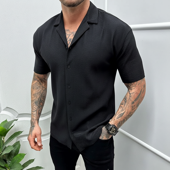 Men's Cardigan Solid Color Short Sleeve Shirt