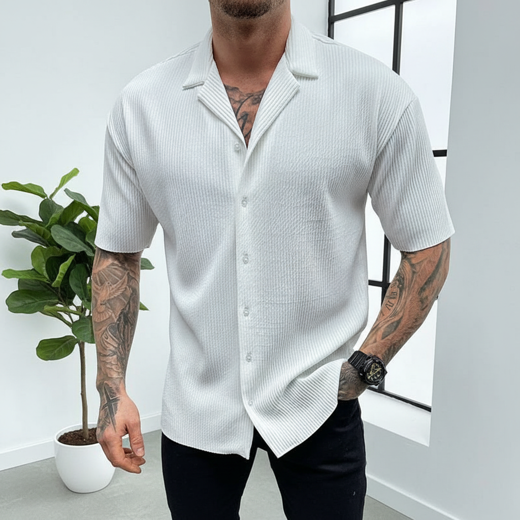 Men's Cardigan Solid Color Short Sleeve Shirt