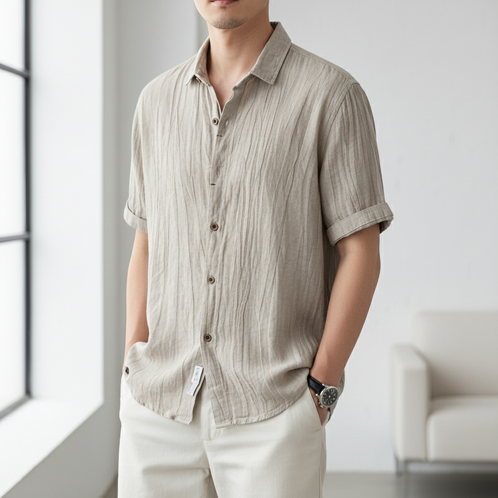 Men's Fashion Solid Color Retro Distressed Linen Shirt