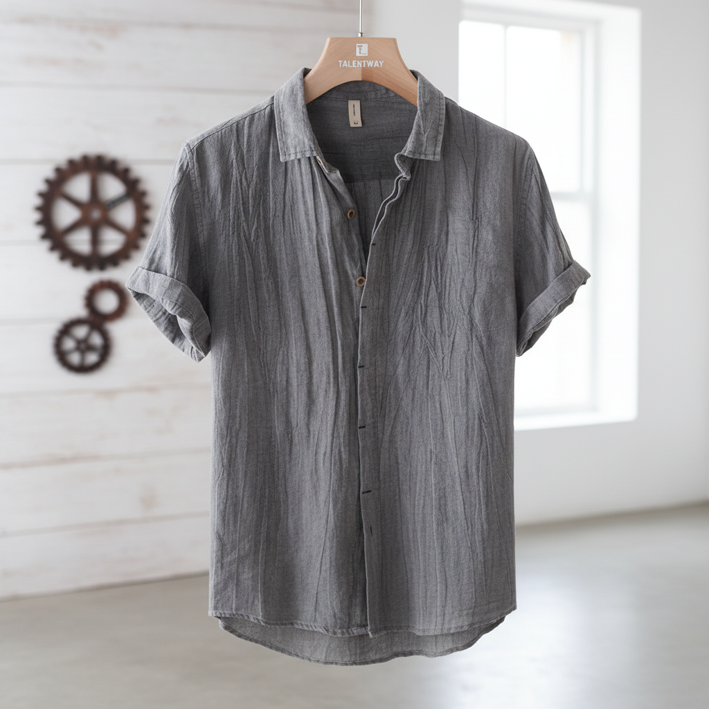 Men's Fashion Solid Color Retro Distressed Linen Shirt
