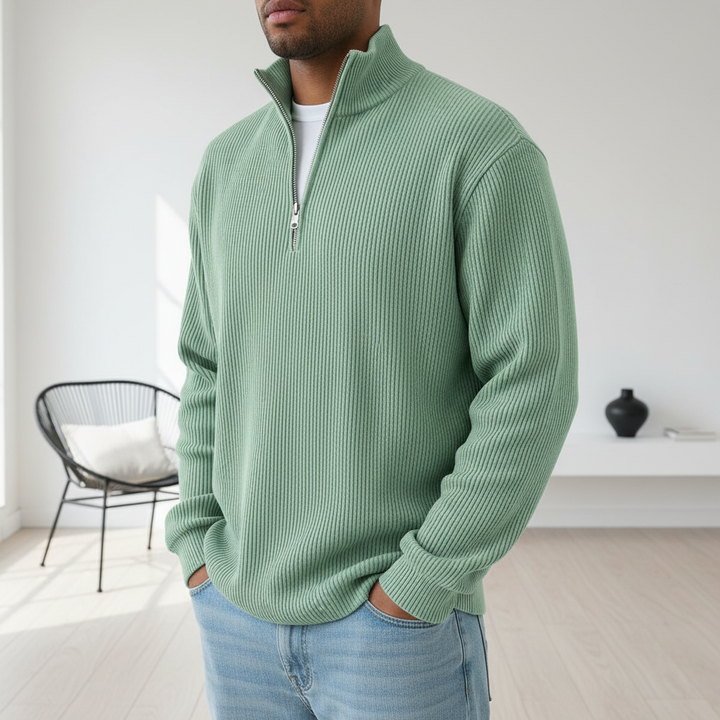 Corduroy Zipper Stand Collar Sweatshirt Fashion Warm Solid Color Long Sleeve Top Men's Casual Polo Shirt Clothing