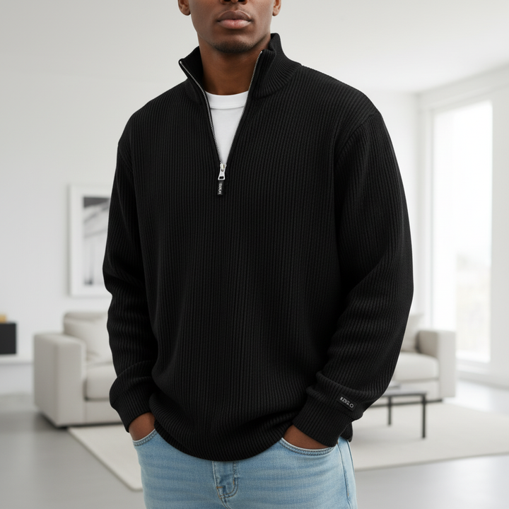 Corduroy Zipper Stand Collar Sweatshirt Fashion Warm Solid Color Long Sleeve Top Men's Casual Polo Shirt Clothing
