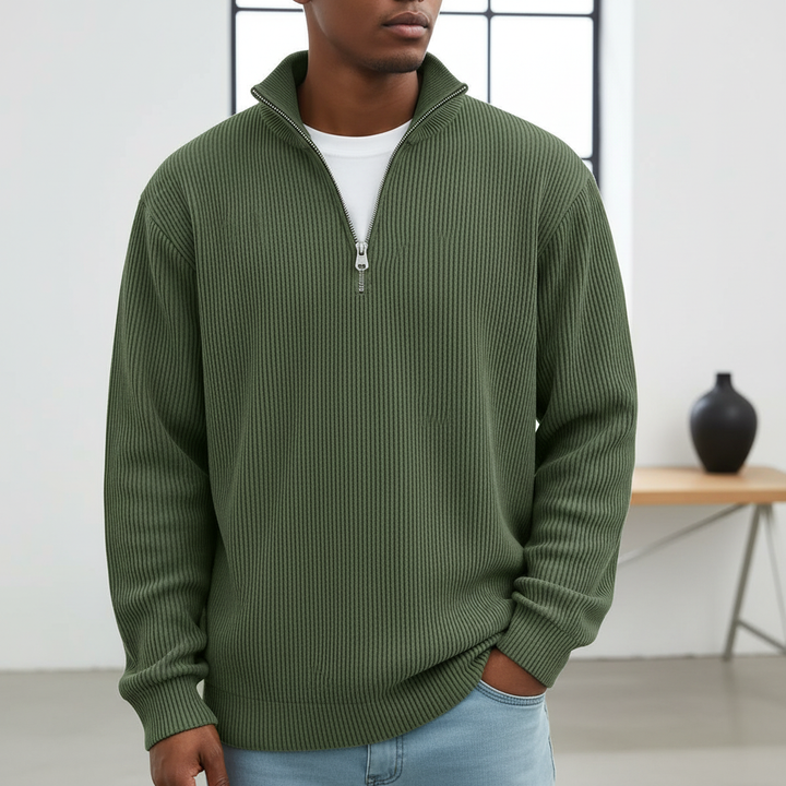 Corduroy Zipper Stand Collar Sweatshirt Fashion Warm Solid Color Long Sleeve Top Men's Casual Polo Shirt Clothing