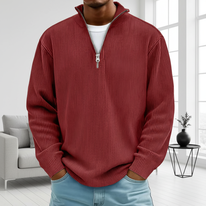Corduroy Zipper Stand Collar Sweatshirt Fashion Warm Solid Color Long Sleeve Top Men's Casual Polo Shirt Clothing