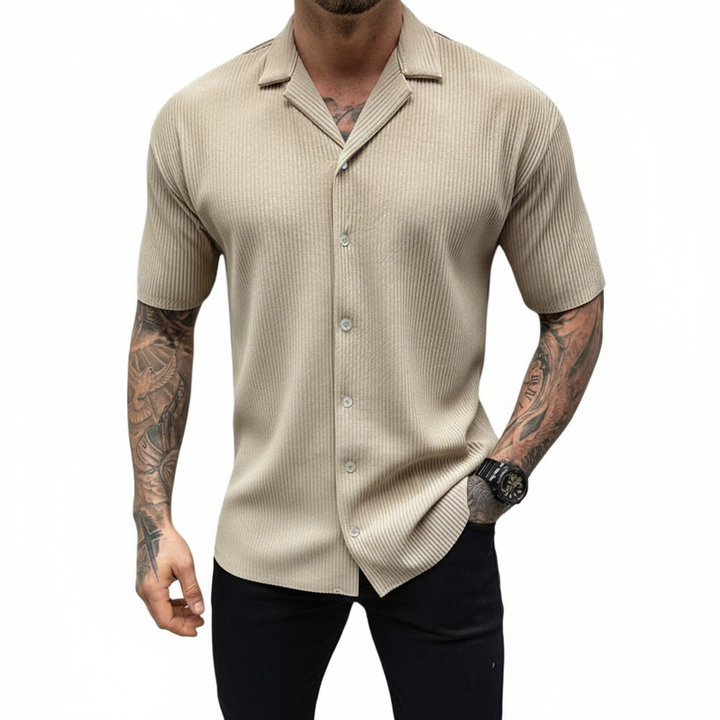 Men's Cardigan Solid Color Short Sleeve Shirt