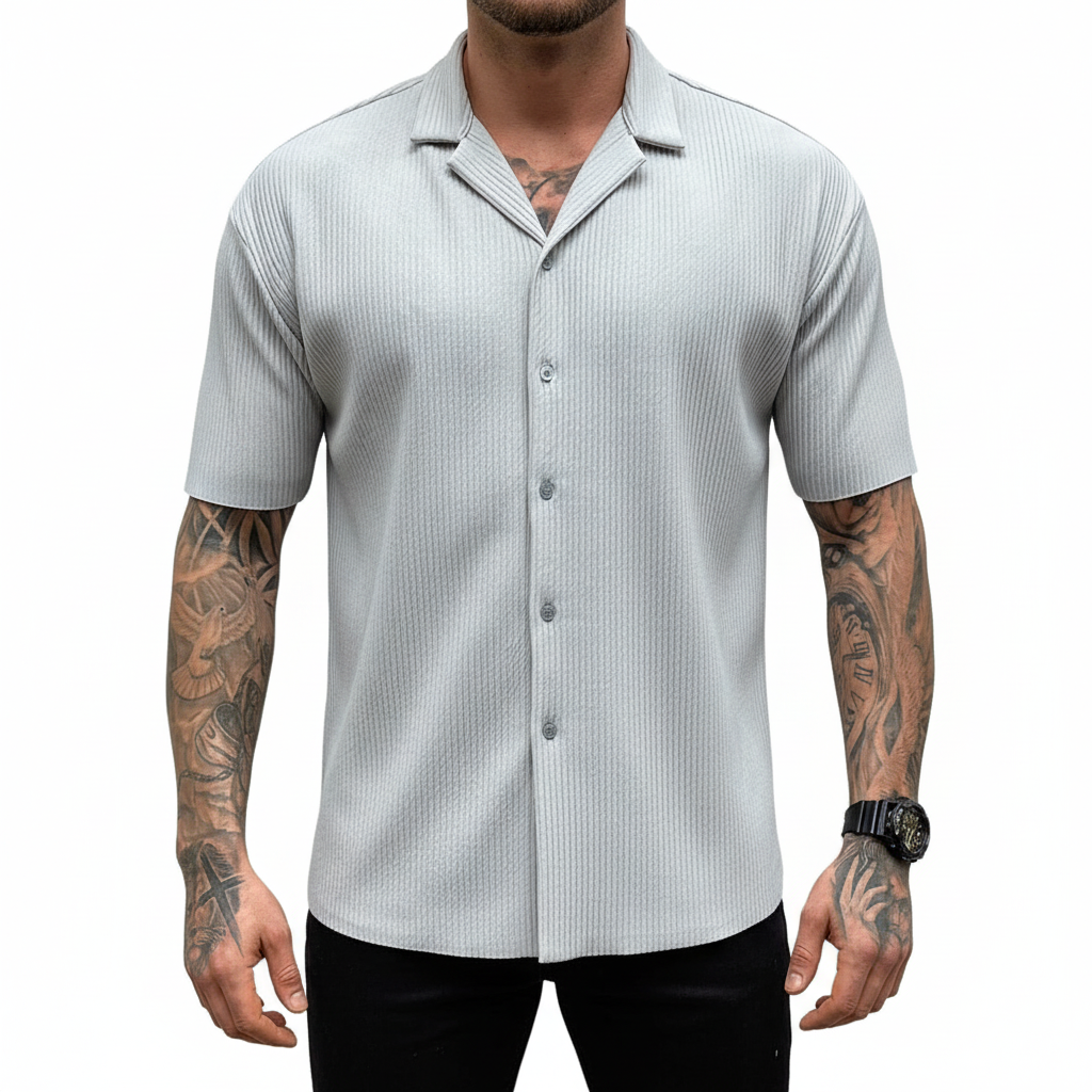 Men's Cardigan Solid Color Short Sleeve Shirt