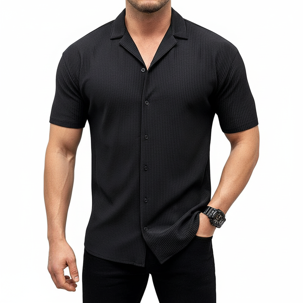 Men's Cardigan Solid Color Short Sleeve Shirt