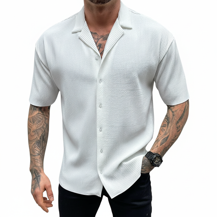 Men's Cardigan Solid Color Short Sleeve Shirt