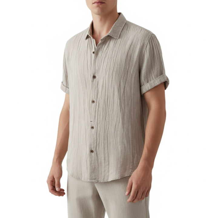 Men's Fashion Solid Color Retro Distressed Linen Shirt