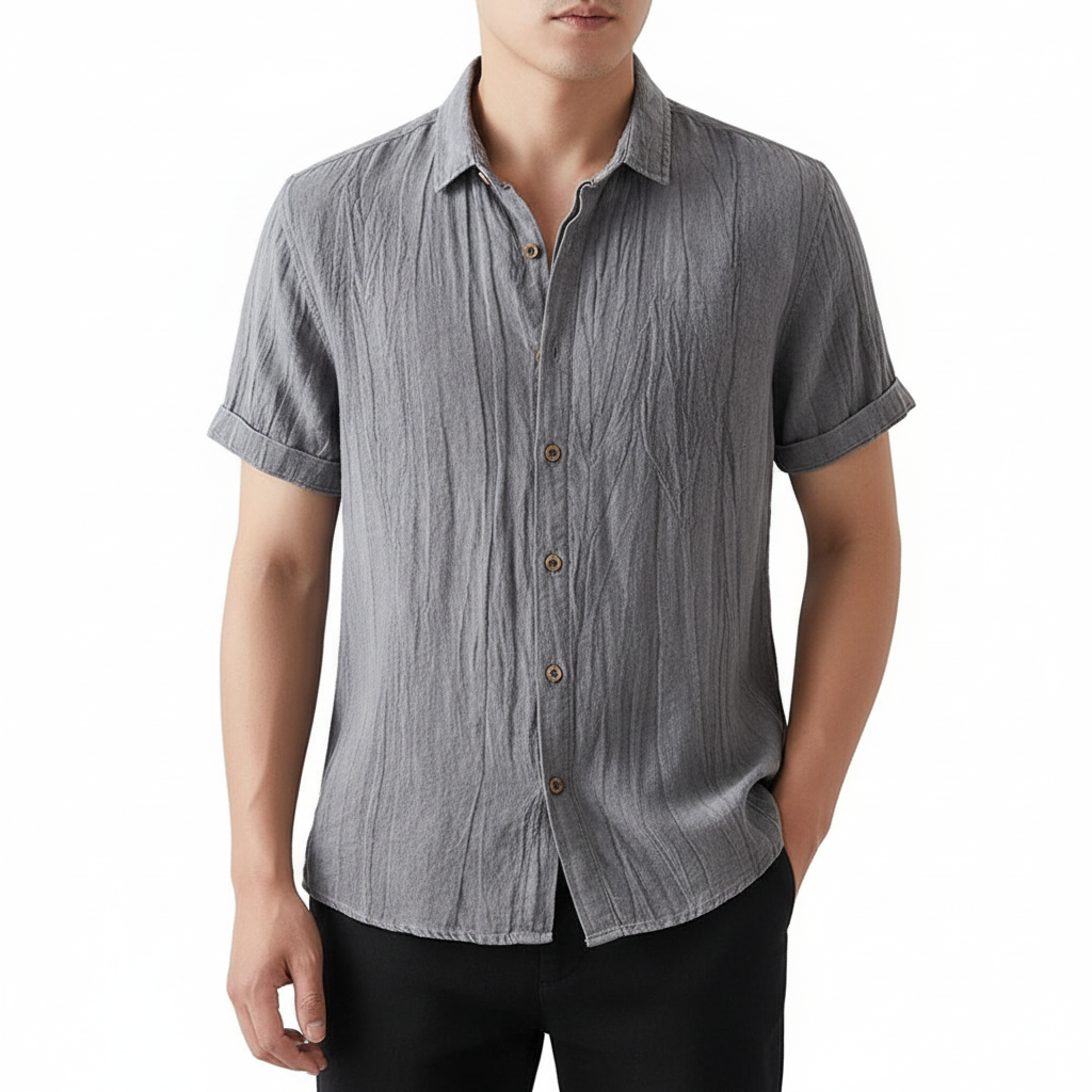 Men's Fashion Solid Color Retro Distressed Linen Shirt