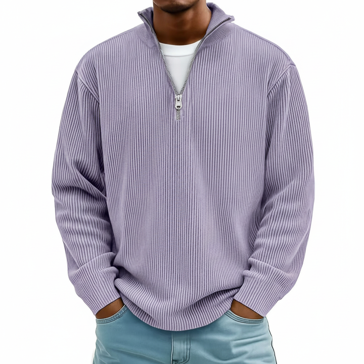 Corduroy Zipper Stand Collar Sweatshirt Fashion Warm Solid Color Long Sleeve Top Men's Casual Polo Shirt Clothing