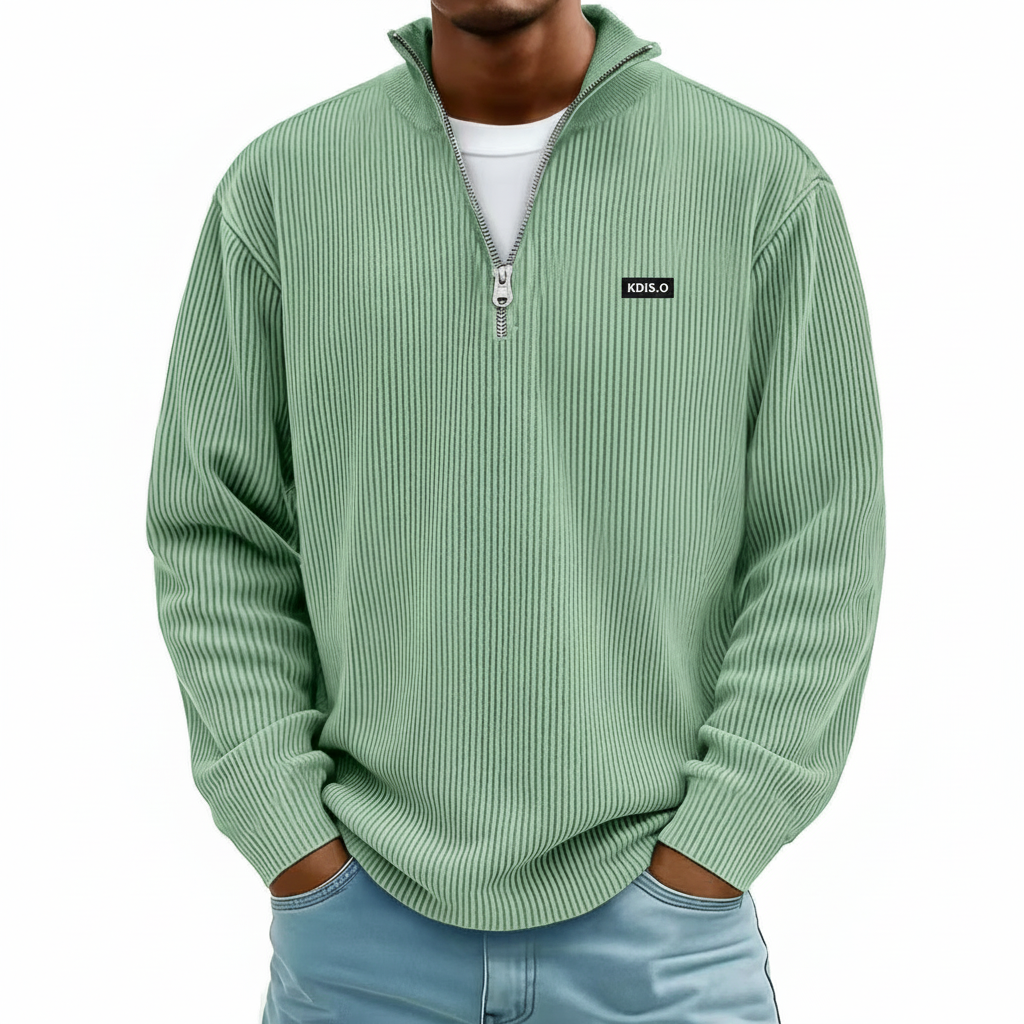 Corduroy Zipper Stand Collar Sweatshirt Fashion Warm Solid Color Long Sleeve Top Men's Casual Polo Shirt Clothing