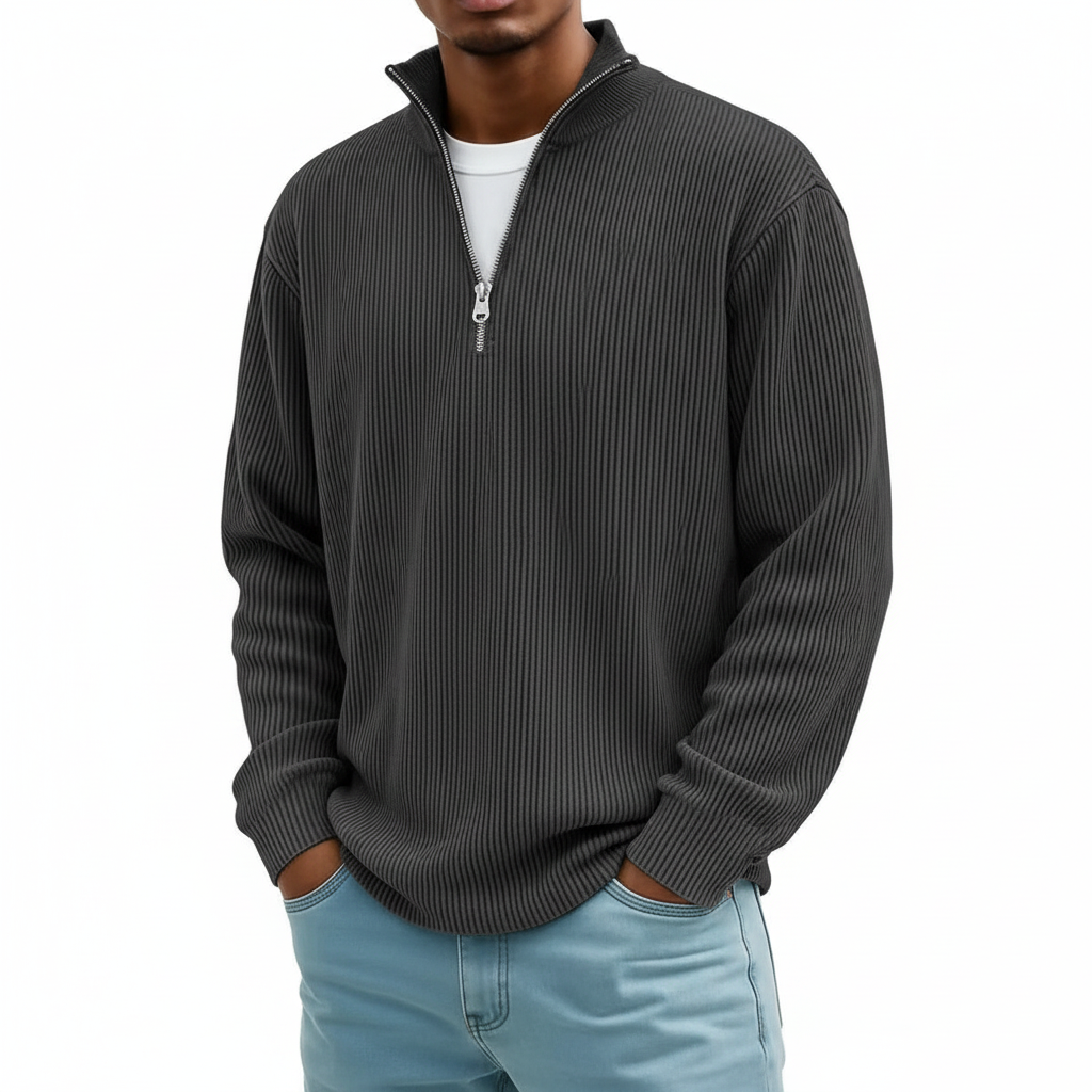Corduroy Zipper Stand Collar Sweatshirt Fashion Warm Solid Color Long Sleeve Top Men's Casual Polo Shirt Clothing