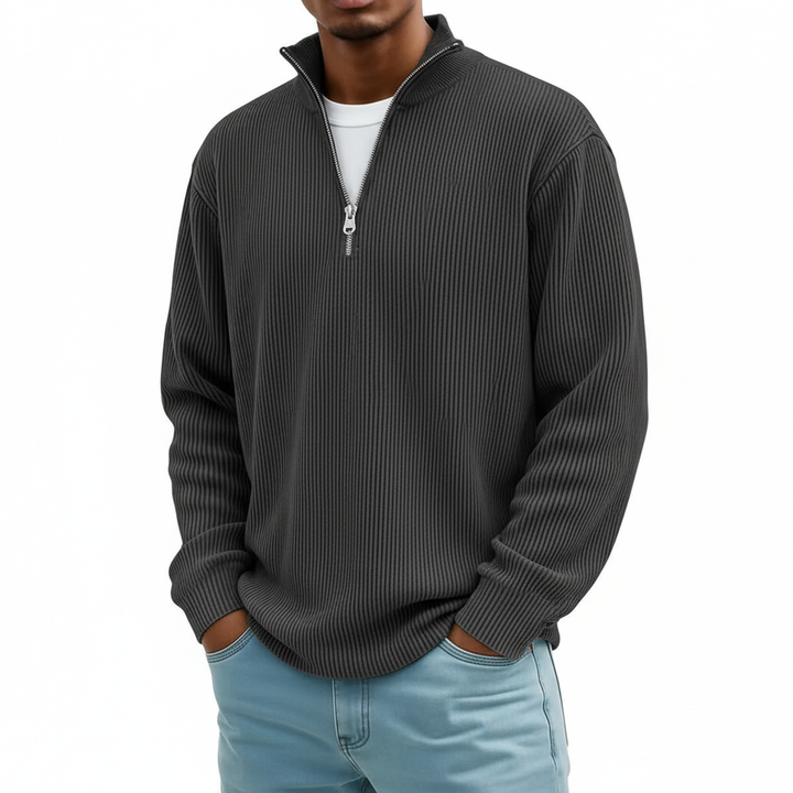Corduroy Zipper Stand Collar Sweatshirt Fashion Warm Solid Color Long Sleeve Top Men's Casual Polo Shirt Clothing