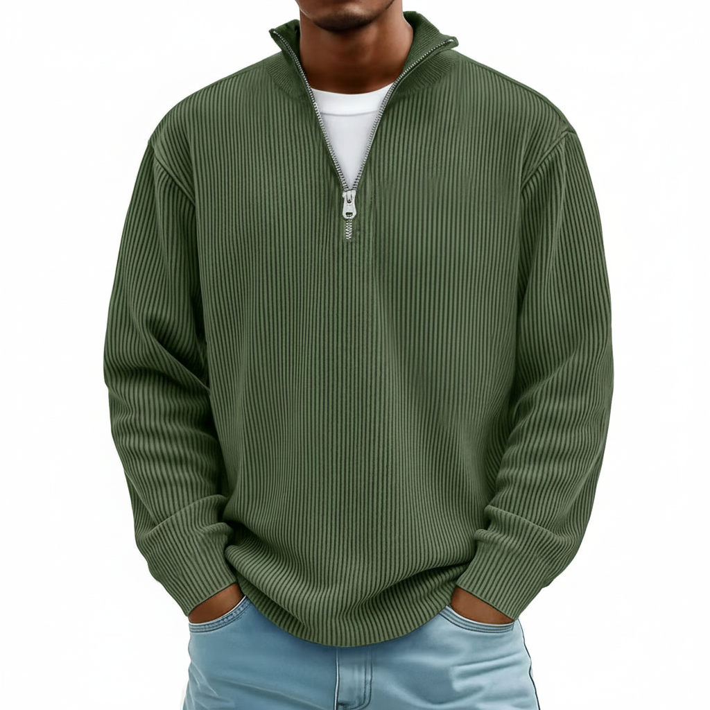 Corduroy Zipper Stand Collar Sweatshirt Fashion Warm Solid Color Long Sleeve Top Men's Casual Polo Shirt Clothing
