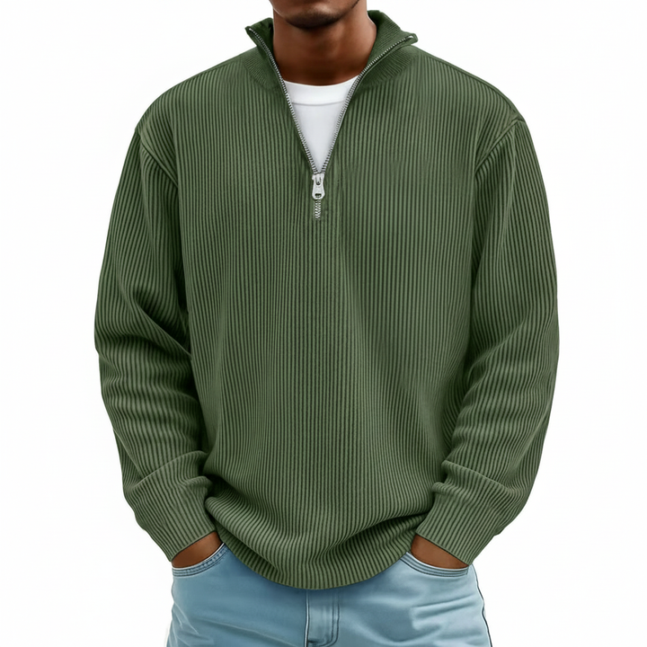 Corduroy Zipper Stand Collar Sweatshirt Fashion Warm Solid Color Long Sleeve Top Men's Casual Polo Shirt Clothing